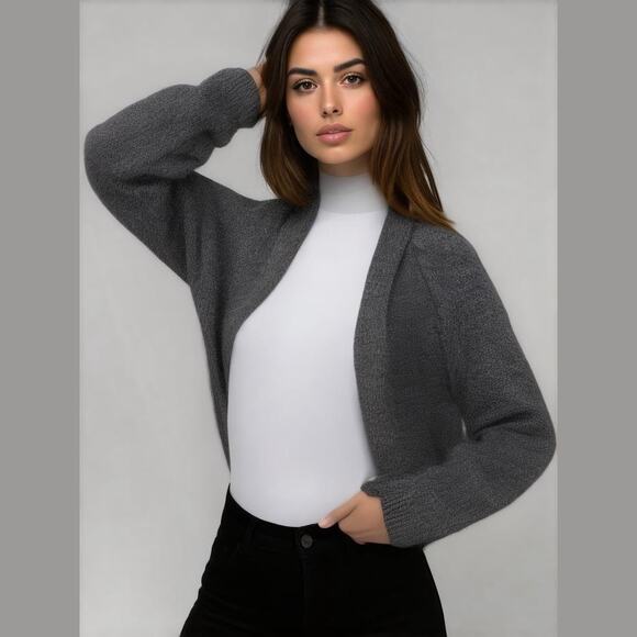 Lilla P Black White Marled Cotton Knit Open Front Long Sleeve Sweater Cardigan M - Picture 1 of 12